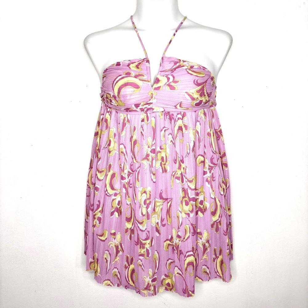 Zara Dress Small Pink Floral Pleated Babydoll Flowy Festivals Beach Vacation